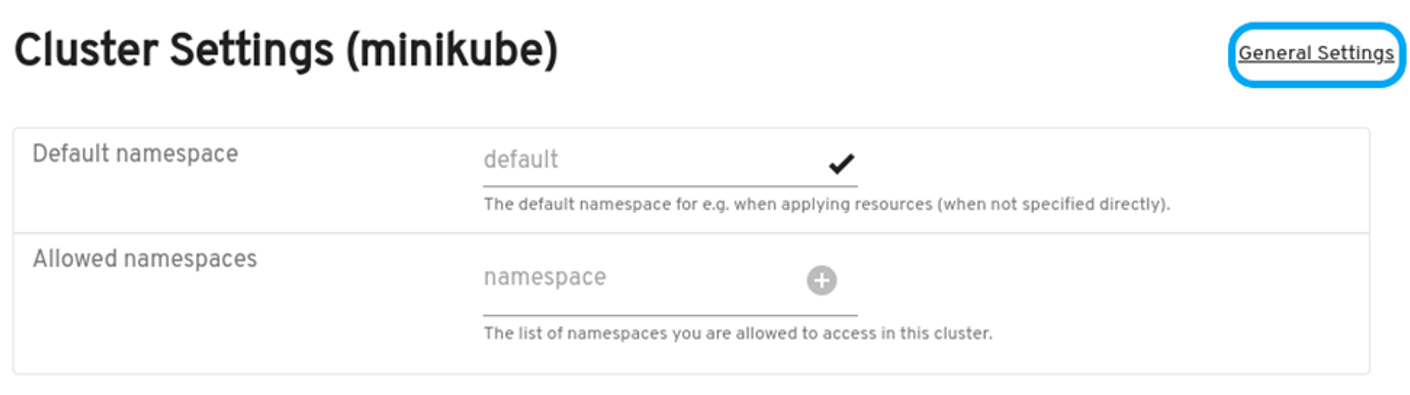 Screenshot of the cluster settings
