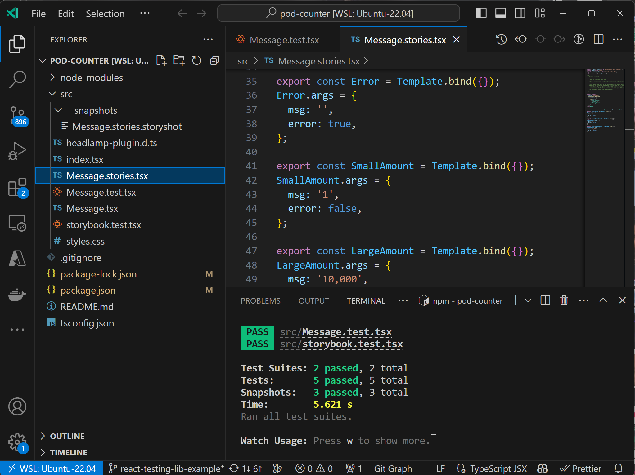 VSCode showing all tests passing